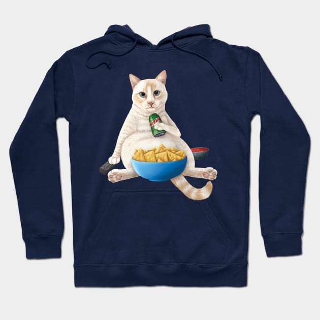 Flame point siamese - Couch Potato Cat with chips and a soda Hoodie by Mehu Art